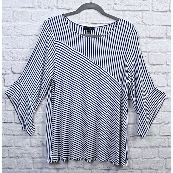 Grace The Perfect Fit Top Womens Shirt Blue White Multi Stripe 3/4 Sleeve 3X NWT - Picture 1 of 6